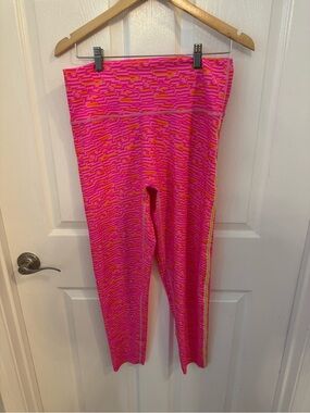 aerie Pink & Orange Patterned High-Waist Leggings with line green accent